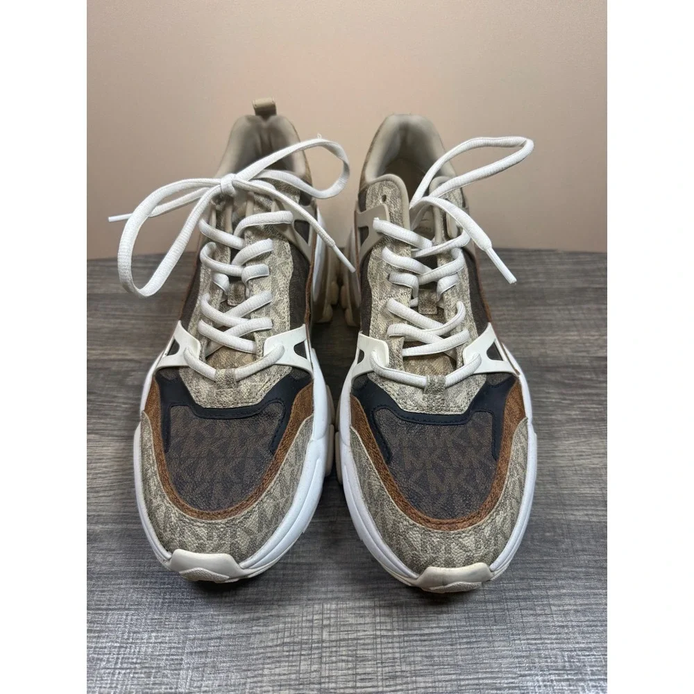 Michael Kors Miles Mens Brown Monogram Logo Chunky Trainer Sneakers